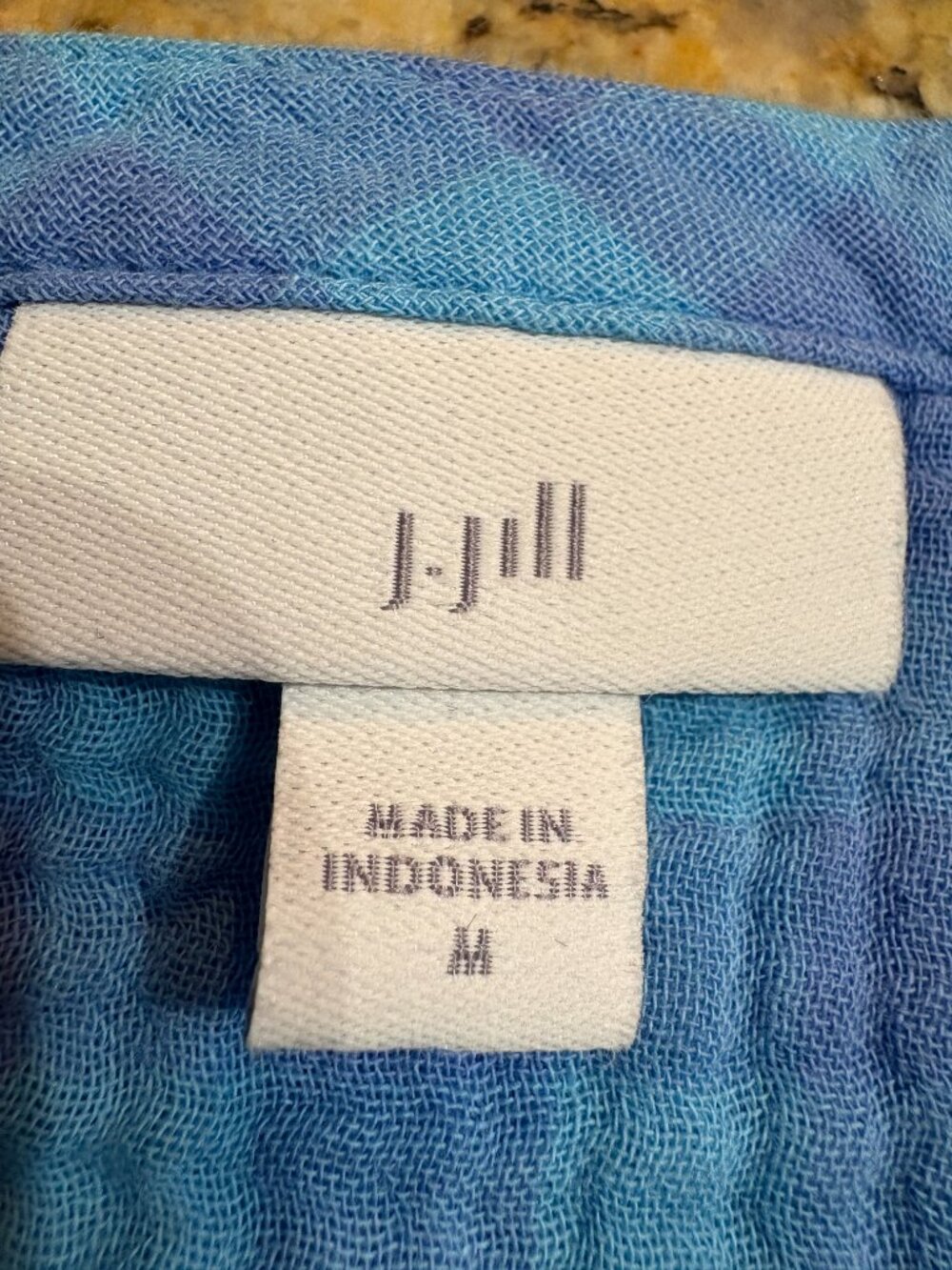 NWOT J. Jill  Cotton Gauze Popover Smocked Sleeve Top in Pool Blue/Peri Sz M - Picture 3 of 5